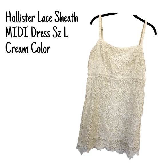 hollister cream lace dress Womens Hollister Cream Lace Ruffle V-Neck Mini Dress L (US 12-14)